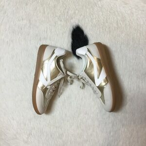 DV by Dolce Vita Quantum sneakers in a gold and white/tan colorway